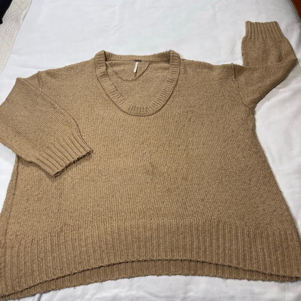 Free People Women’s M Tan Camel Textured Knit Sweater Chunky Pullover Boho
